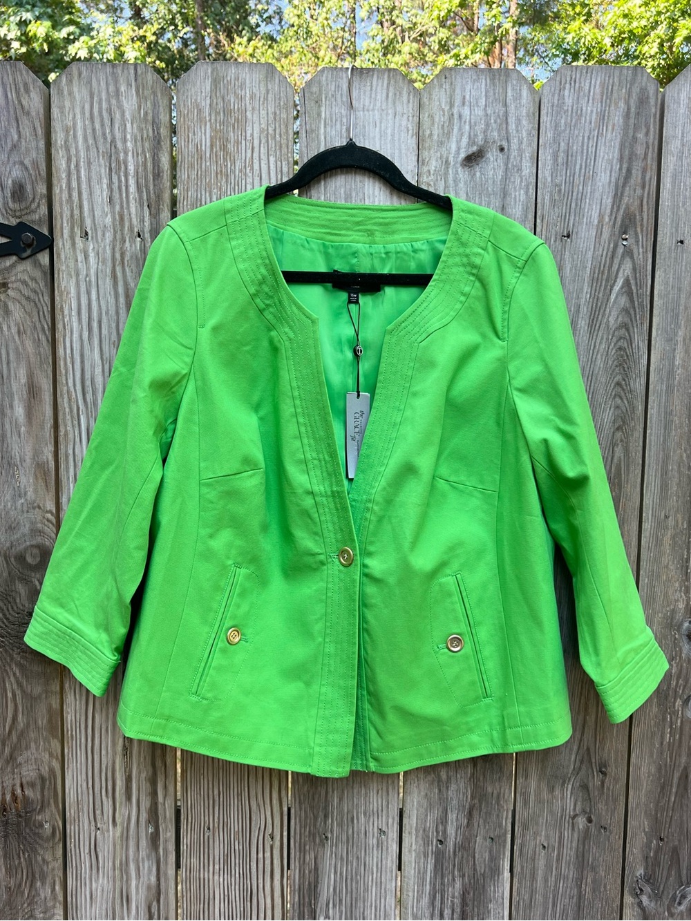 TALBOTS Lime Green Gold Button 3/4 Sleeve Blazer Jacket Women’s 16W NWT NEW
